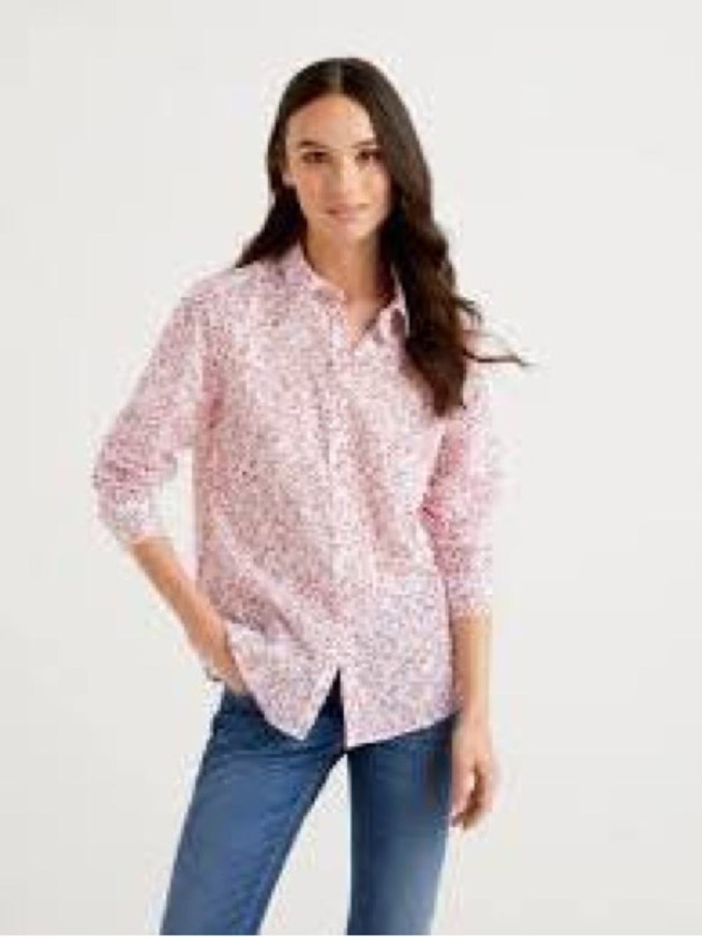 L.L. Bean Pink Floral Cotton Button-Down Shirt